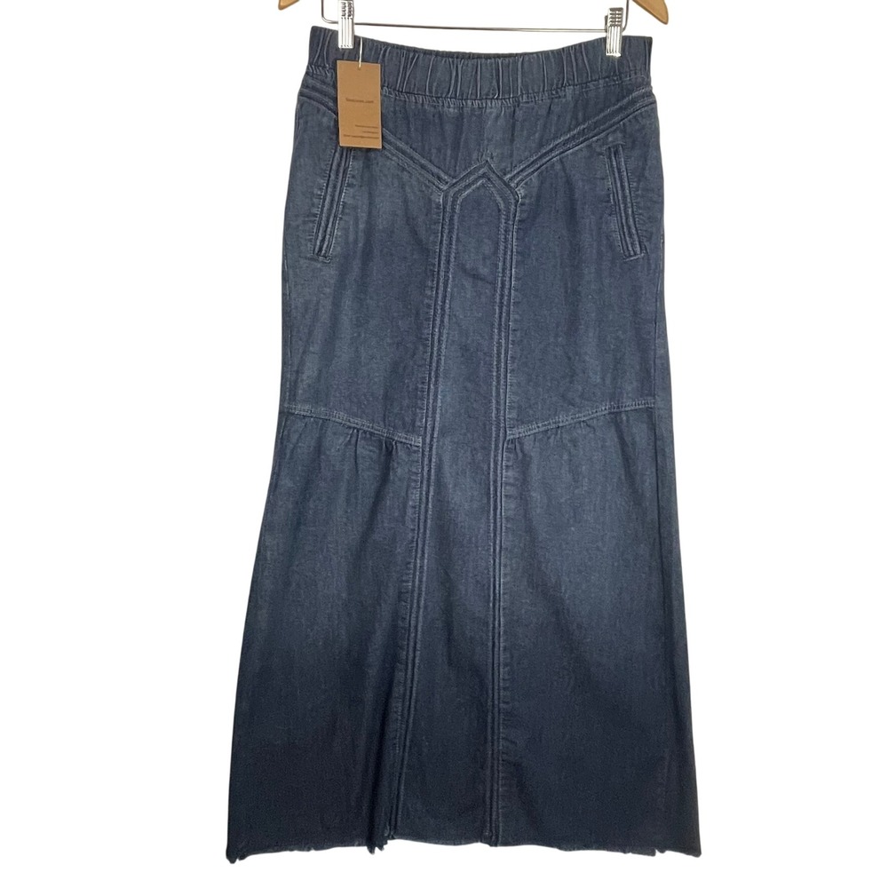 SooLinen Size Med Denim Maxi‎ Skirt Dark Wash NWT Pockets Cottagecore Boho